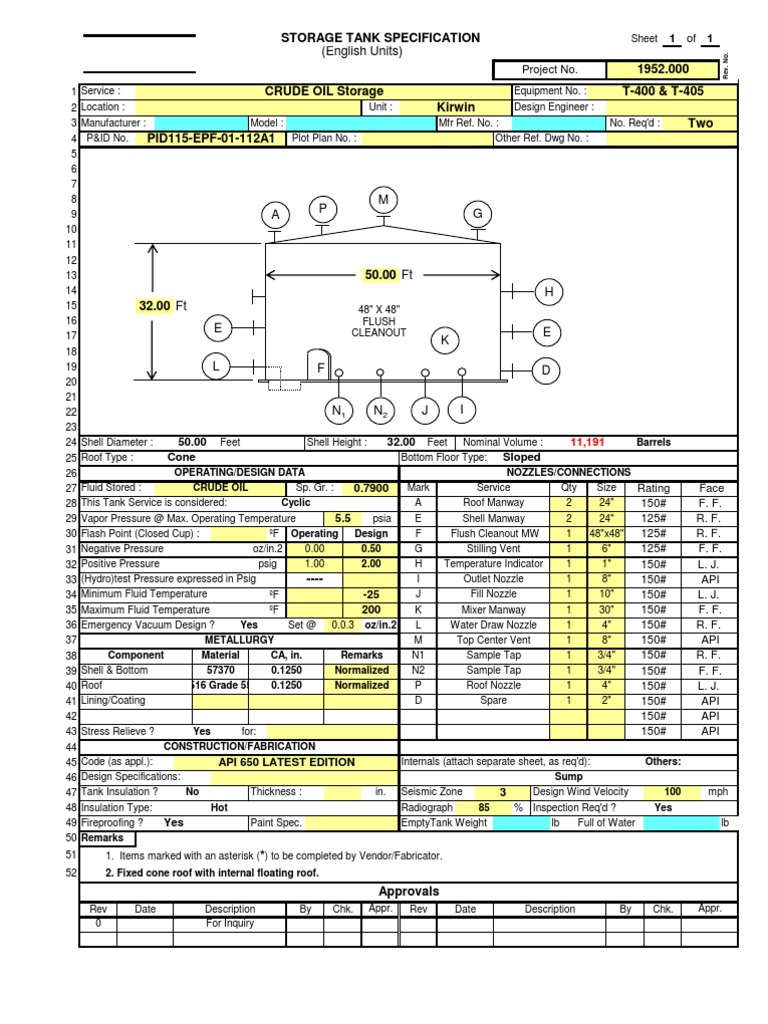 API 650 Tank Design Calculation | PDF