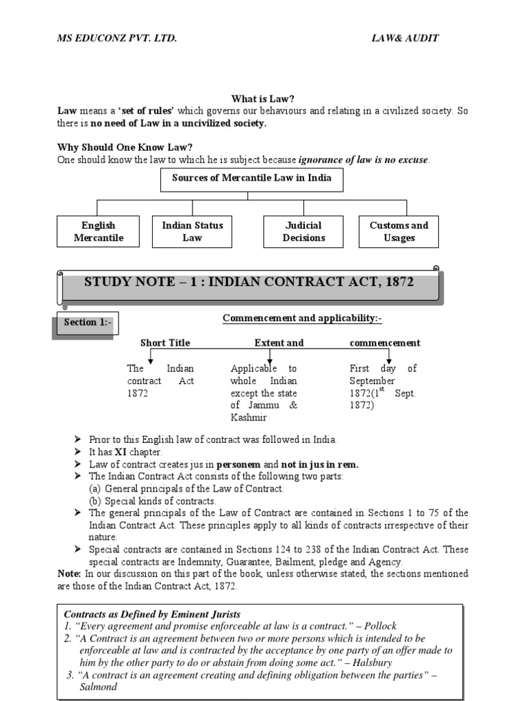 Indian Contract Act 1872 | PDF | Offer And Acceptance | Legal Concepts