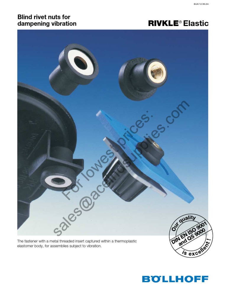 Bollhoff Rivkle Elastic Blind Rivet Nuts for Vibration Damping
