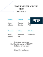 Schedule of Semester Middle Test