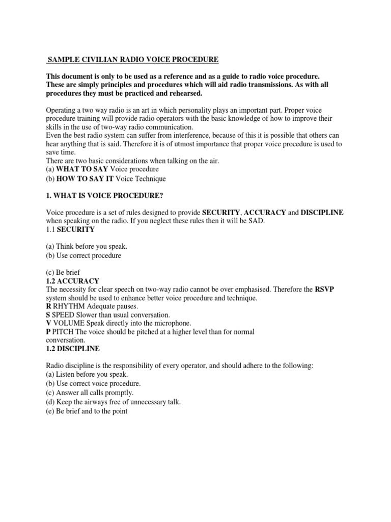 Sample Civilian Radio Voice Procedure Notes Linguistics Human Communication