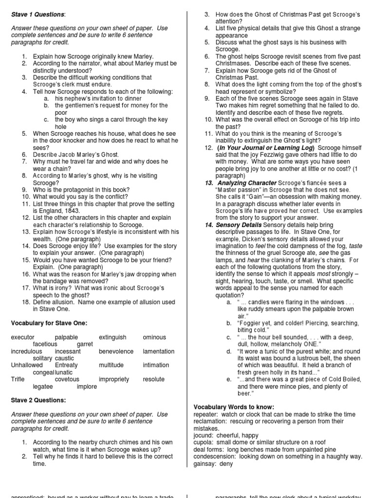 A Christmas Carol Questions (From Elements of Literature Book) PDF