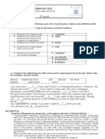 9th Grade English Test with Matching, Reading Comprehension & Grammar Questions