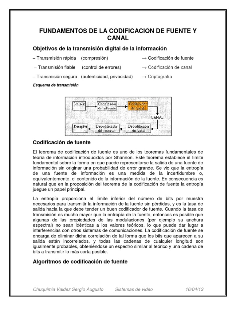 Codificacion de Fuente y Canal | PDF | Información | Ingeniería en ...