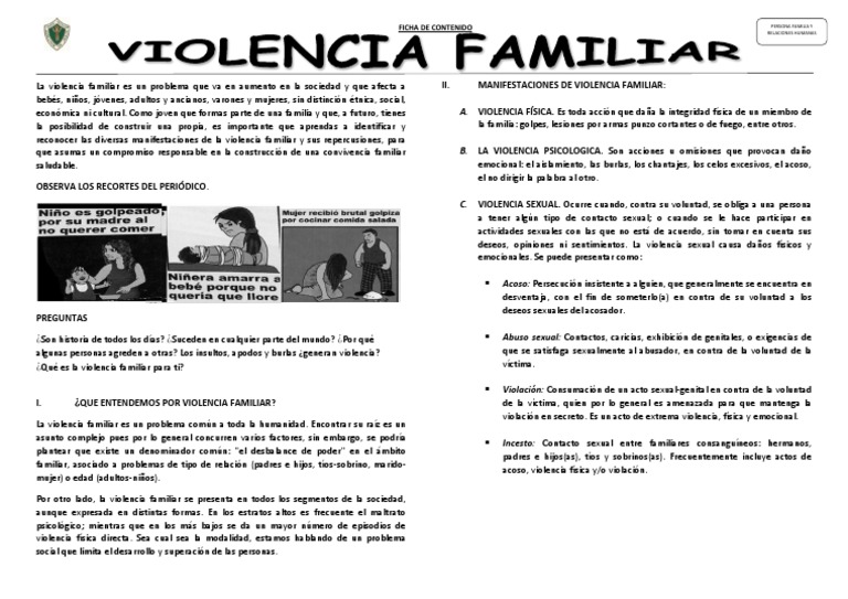 Manifestaciones de la Violencia Familiar | PDF | Violencia doméstica ...