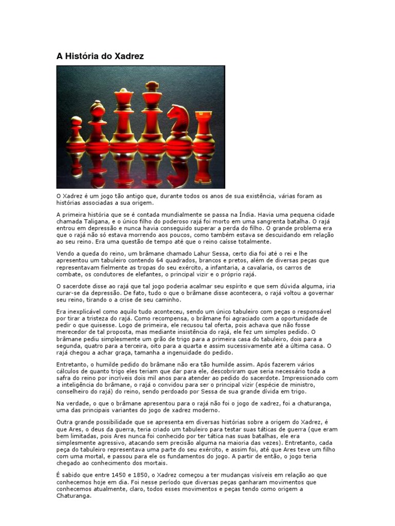 História Do Xadrez, PDF, Jogos de tabuleiro tradicionais