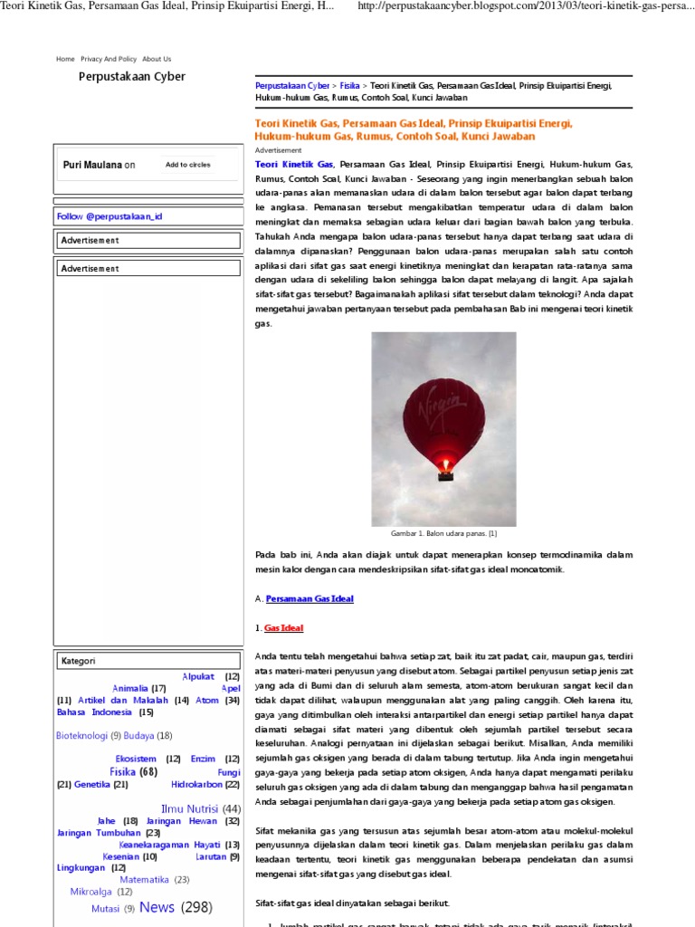 Teori Kinetik Gas, Persamaan Gas Ideal, Prinsip ...