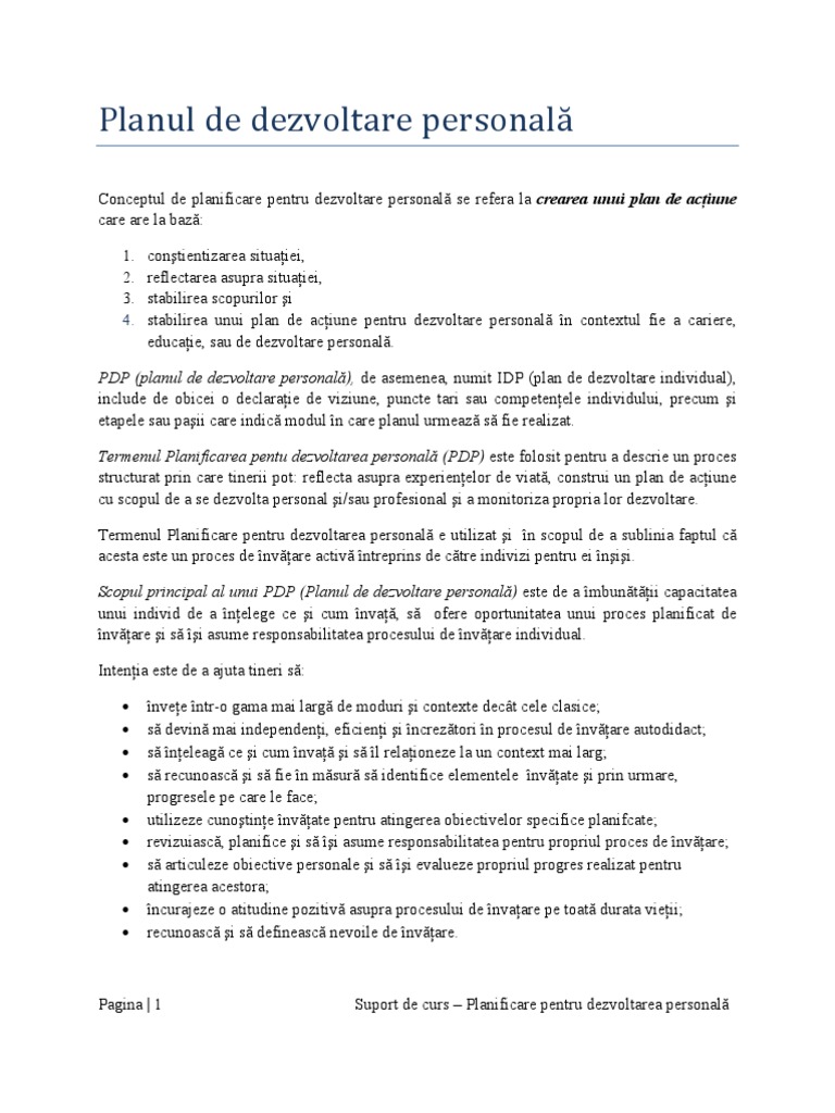 Plan De Dezvoltare Personala Pdf