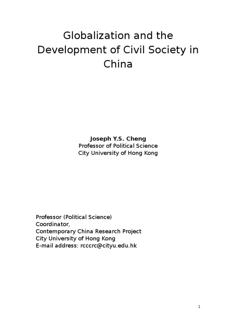 Revised Globalization and The Development of Civil Society in China ...