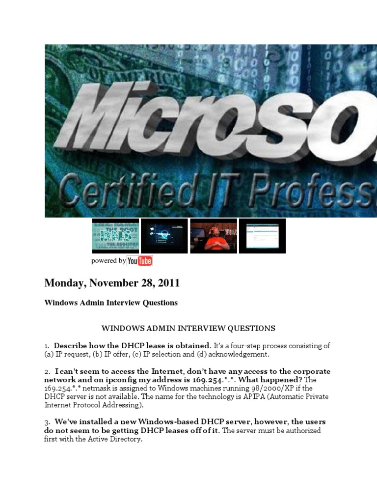 Monday, November 28, 2011: Windows Admin Interview Questions | PDF ...