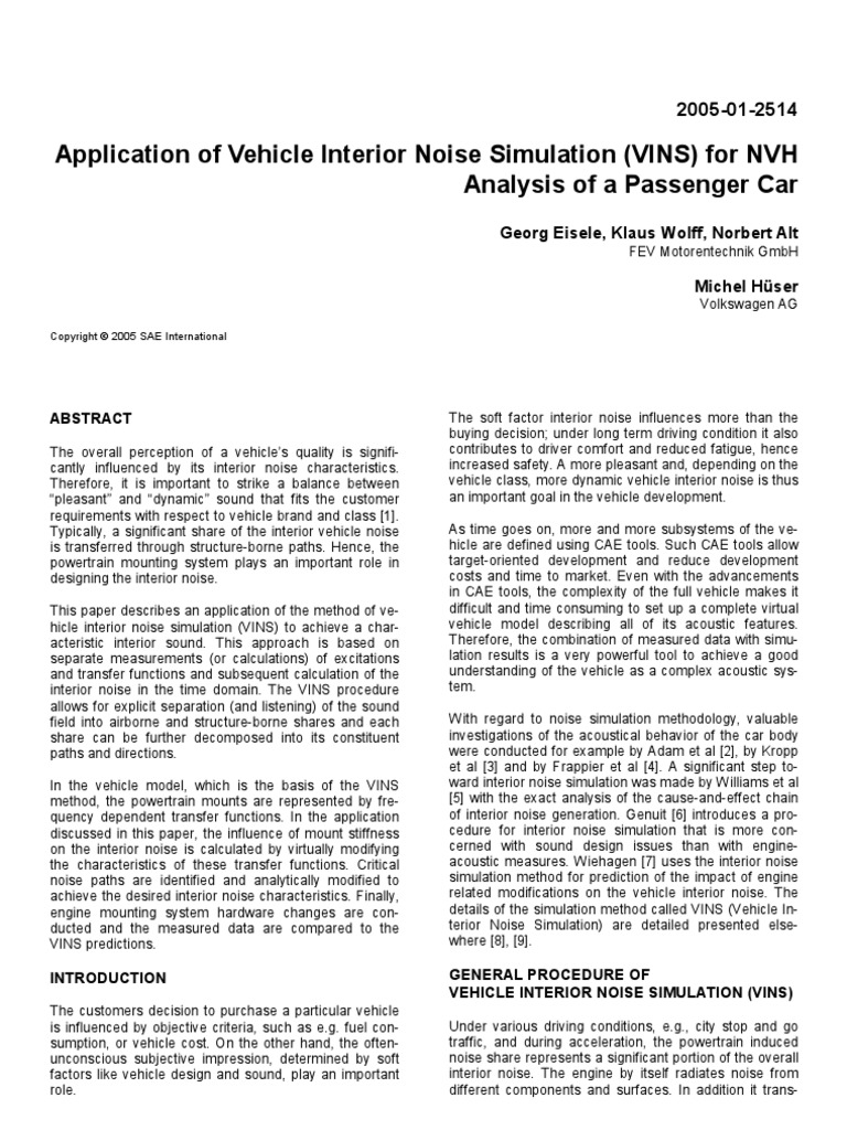 Application of Vehicle Interior Noise Simulation PDF Simulation Noise