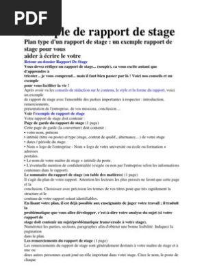 Exemple De Rapport De Stage Pdf