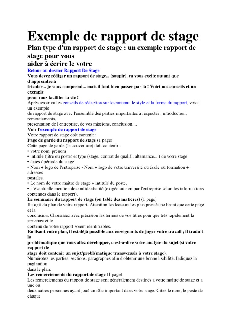 Des Exemple De Rapport De Stage  Le Meilleur Exemple
