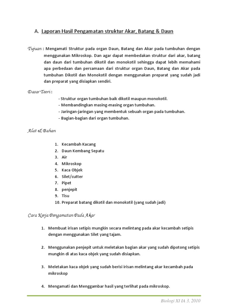 Laporan Pengamatan Struktur Daun Batang Dan Akar Bab Ii