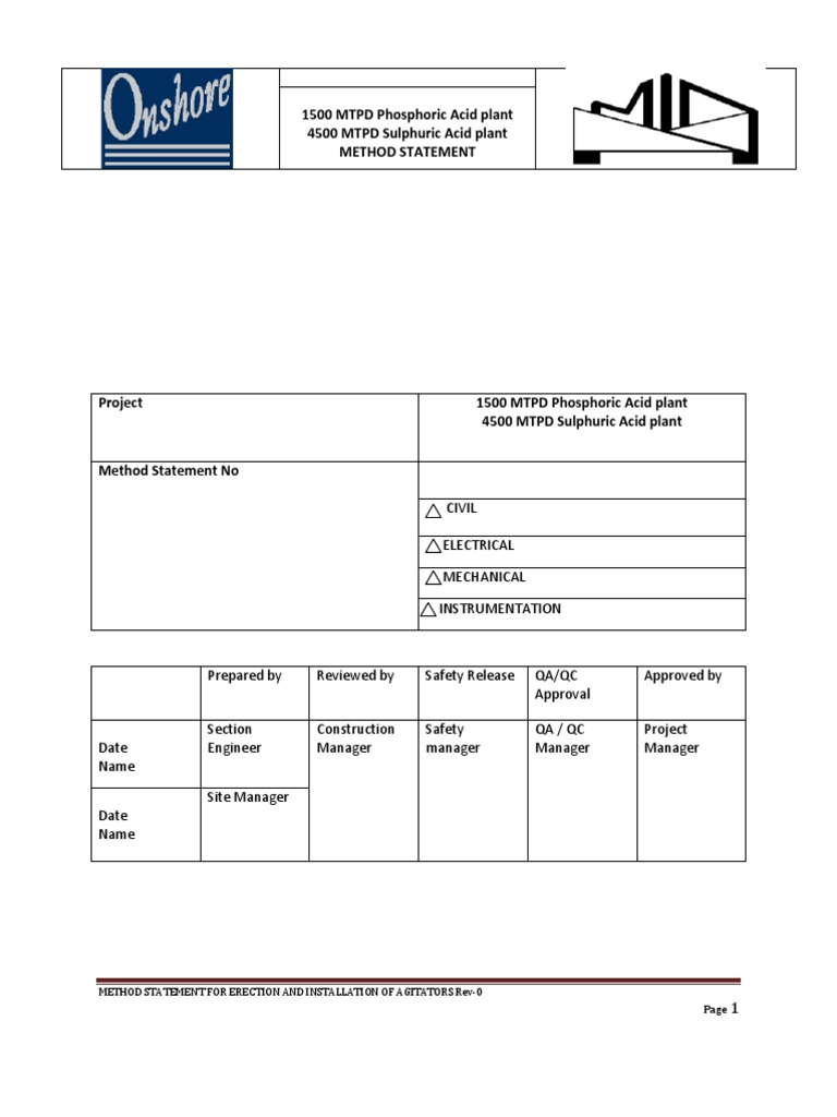 Agitator Installation Method Statement | PDF | Crane (Machine) | Gear