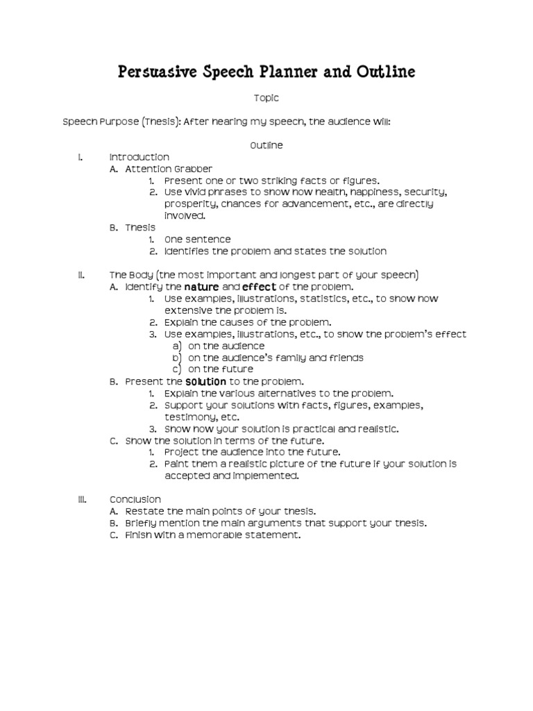 2013 - Persuasive Speech Planner and Outline | Persuasion ...