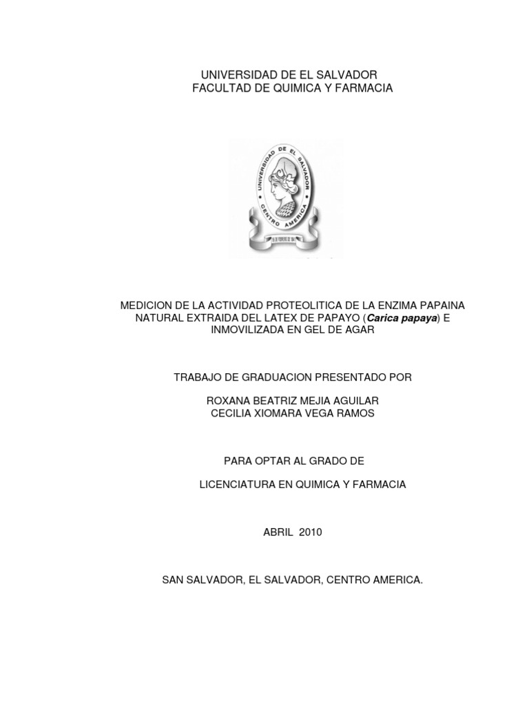TESISActividad Proteolitica de Papaina Del Latex de Papaya PDF La
