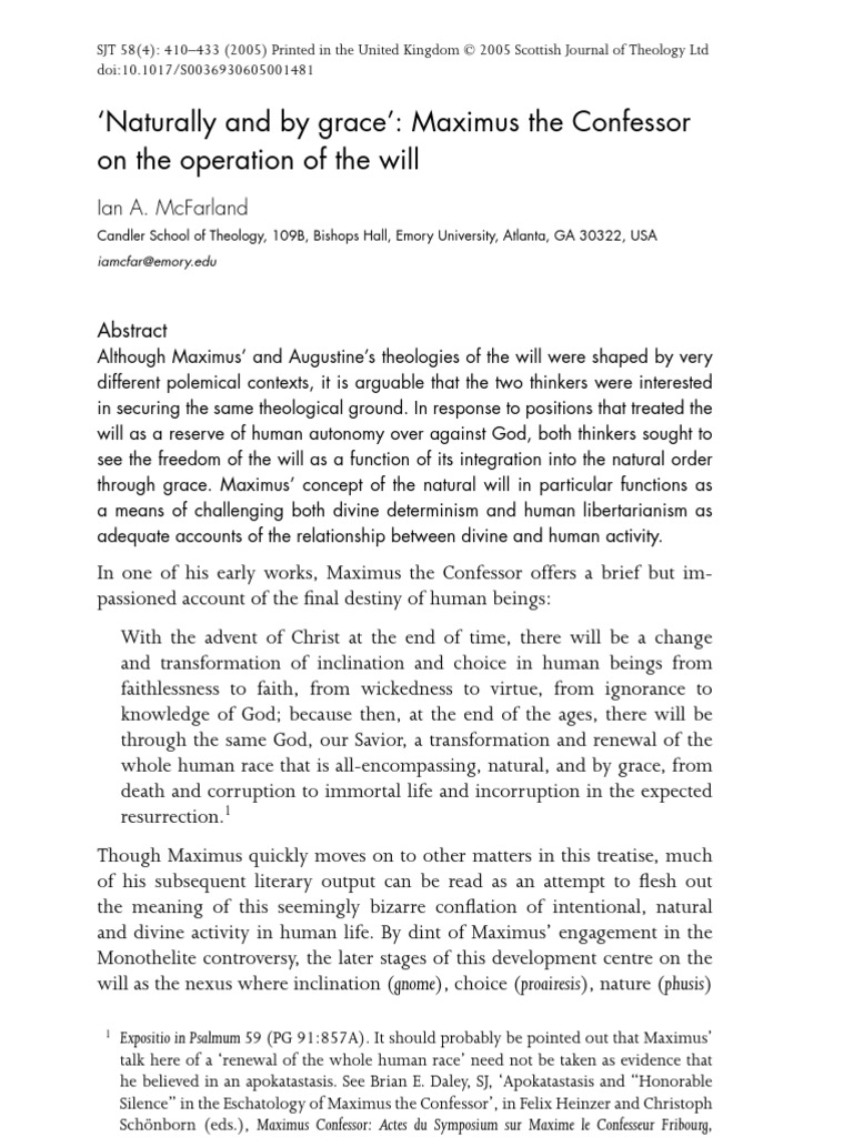 Naturally and by Grace: Maximus The Confessor On The Operation of The Will  | PDF | Augustine Of Hippo | Free Will