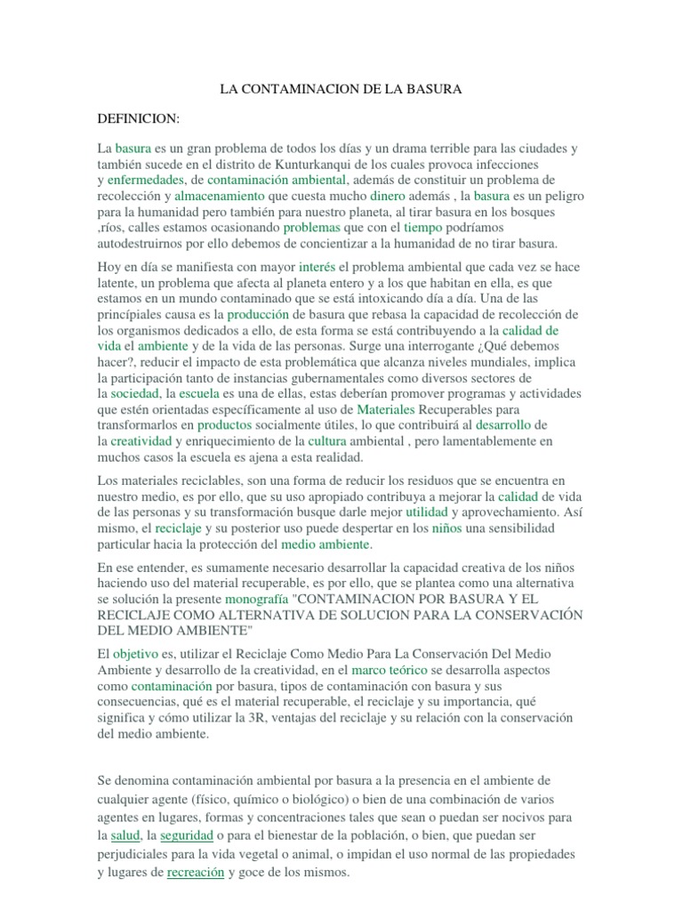 La Contaminacion de La Basura | PDF | Residuos | Contaminación