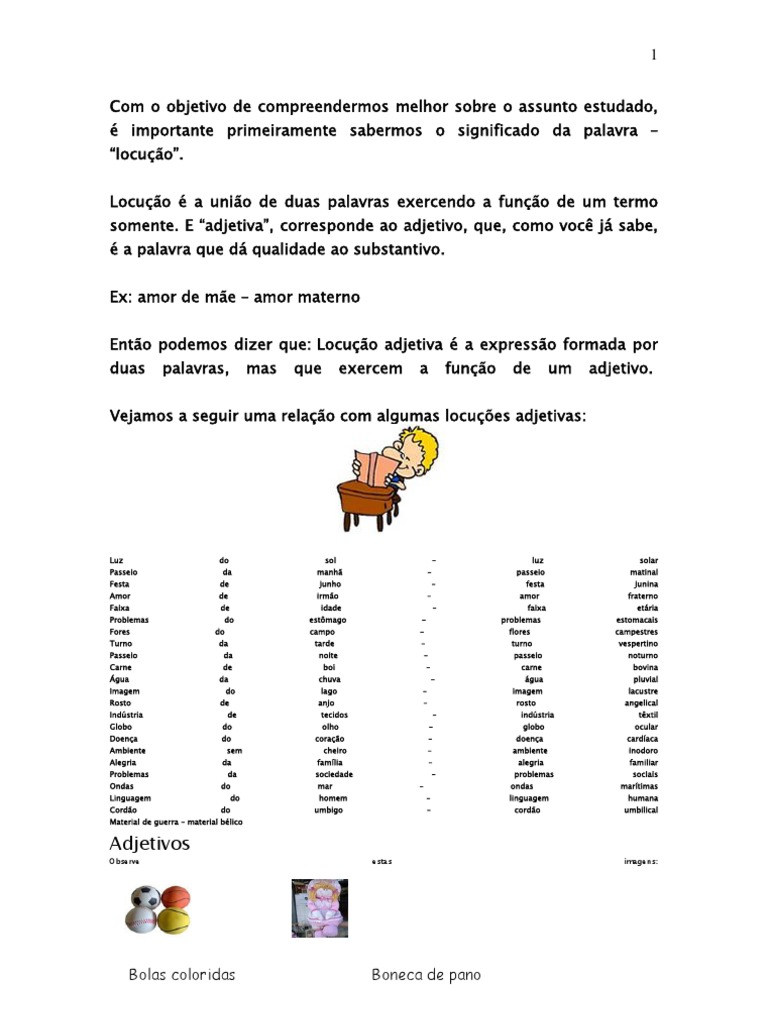 Locução Adjetiva: Definição e Exemplos | PDF | Palavra | Amor
