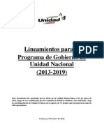Lineamientos Del Programa de Gobierno de Unidad Nacional (2013-2019) (Documento Final)