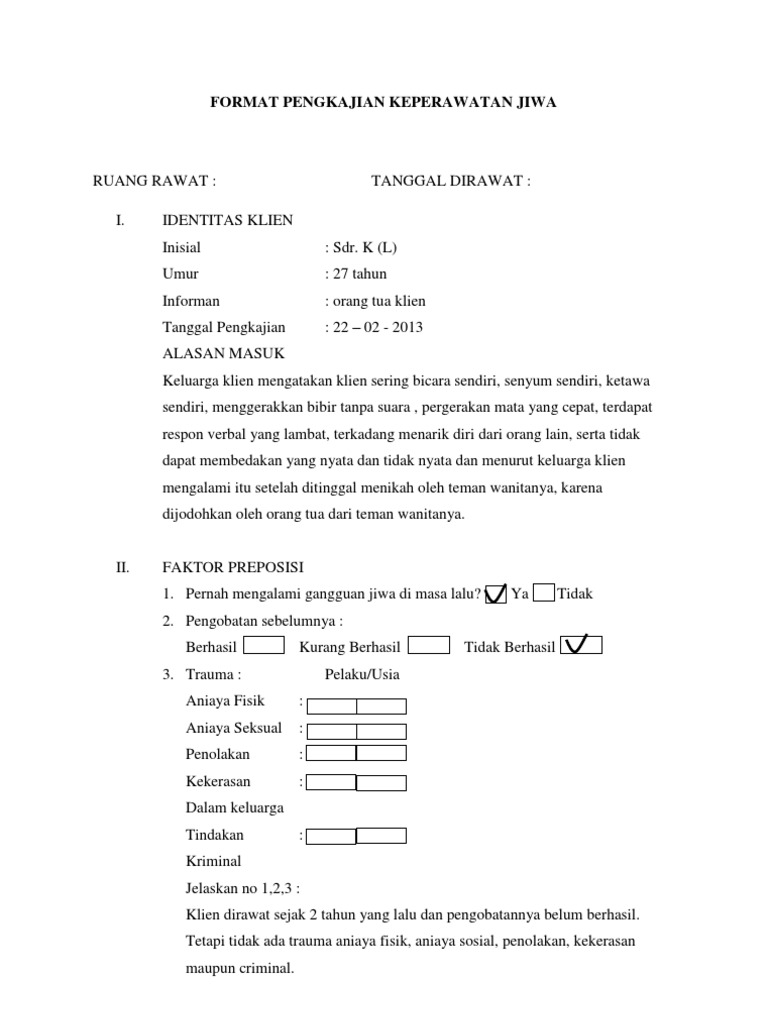 Format Pengkajian Keperawatan Jiwa