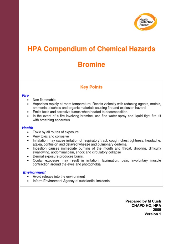 HPA Compendium of Chemical Hazards Bromine v1 Toxicity Hypothermia