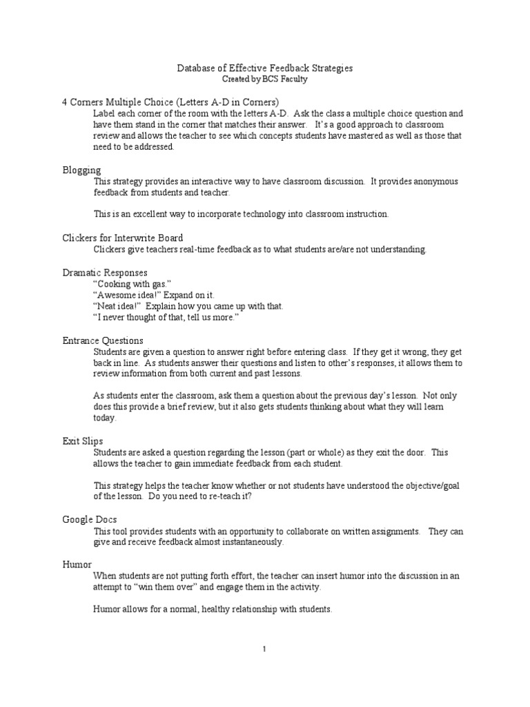 Database of Effective Feedback Strategies | PDF | Rubric (Academic ...