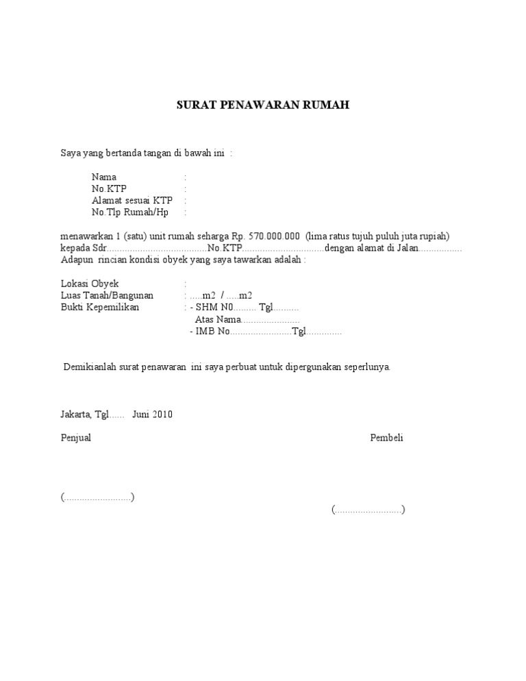 Surat Penawaran Rumah Second Pdf