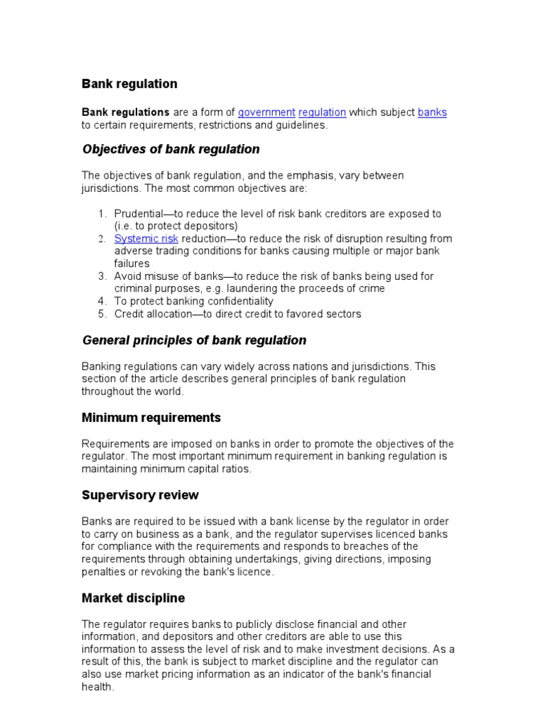 Bank Regulation PDF Bank Regulation Capital Requirement