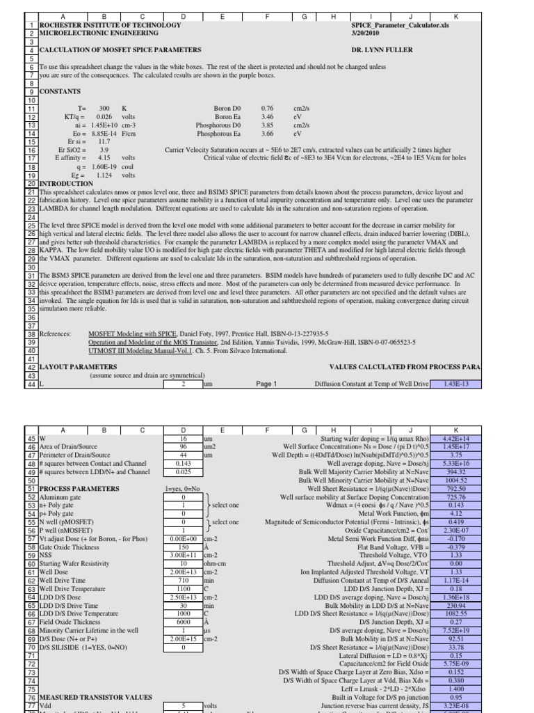 Spice Parameter Calculator PDF Field Effect Transistor Mosfet