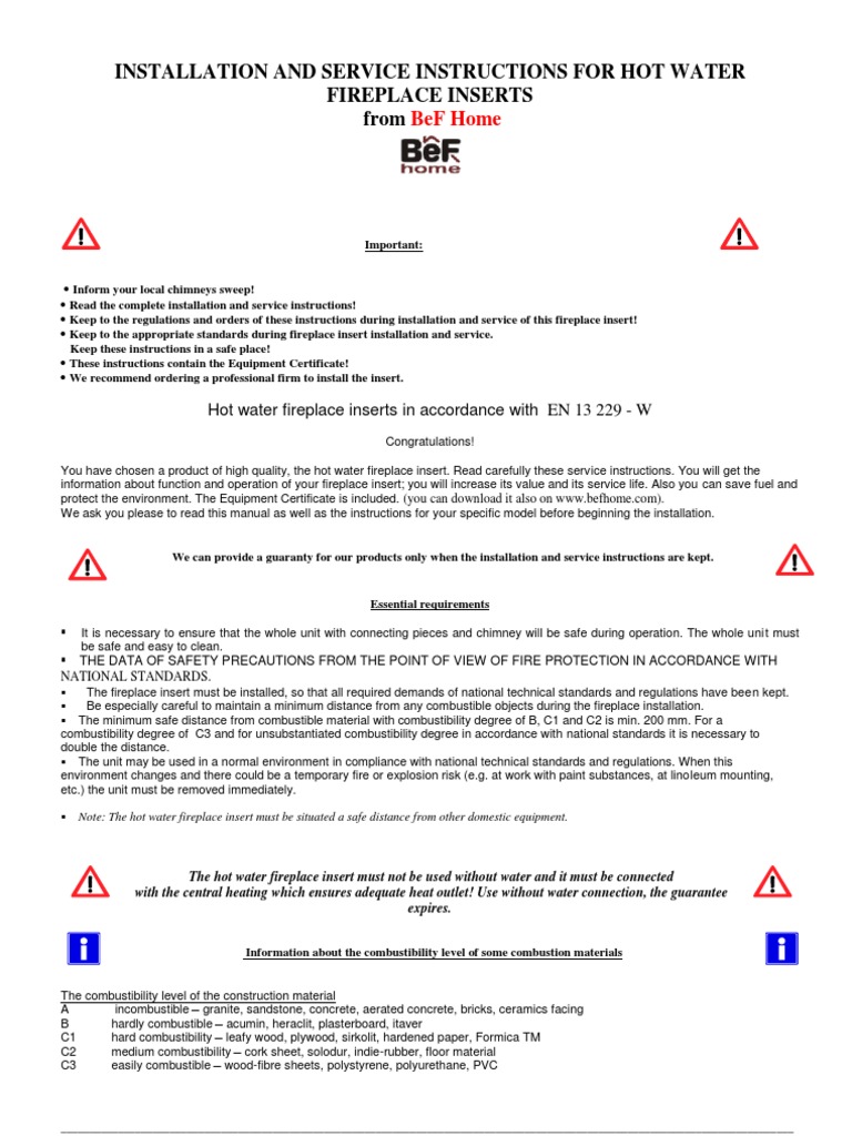 Instructions Hot Water Fireplace Inserts 10 2012 1 Chimney