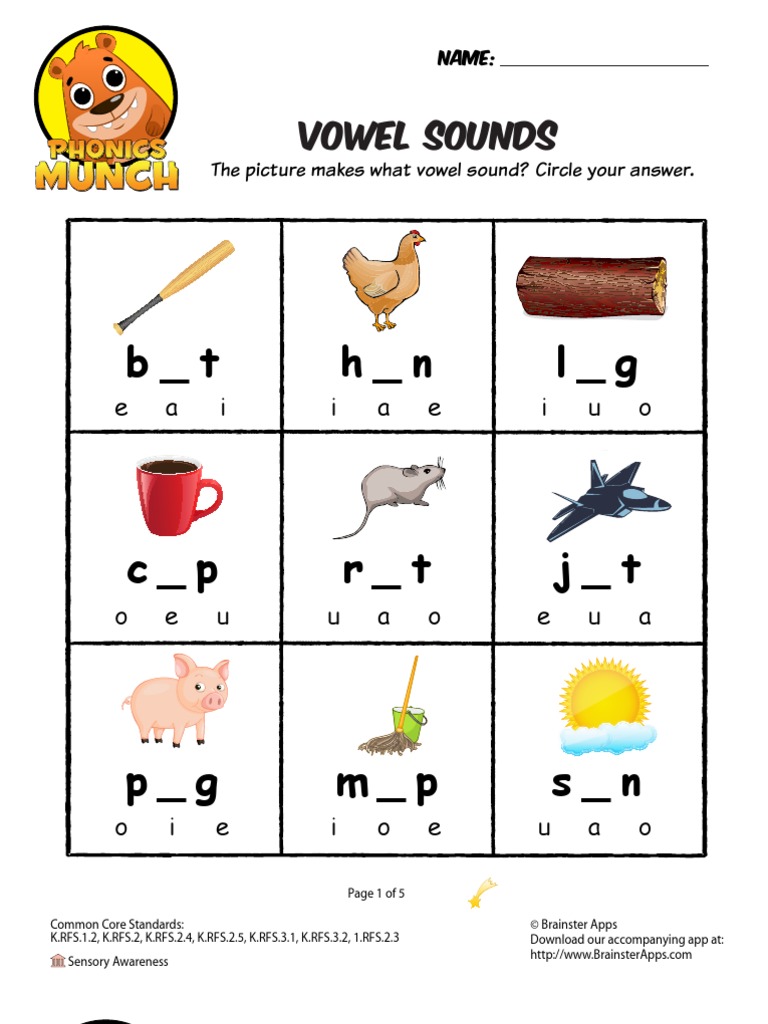 Vowel Sounds Phonics Worksheet