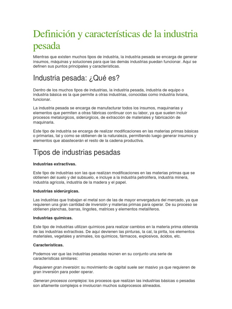 Definición y Características de La Industria Pesada Industria pesada Industrias