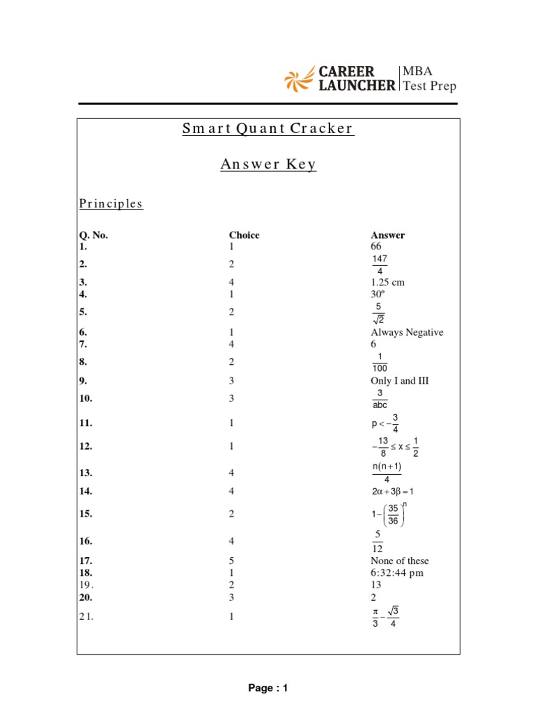 Smart Quant Cracker Answer Key | PDF | Teaching Mathematics