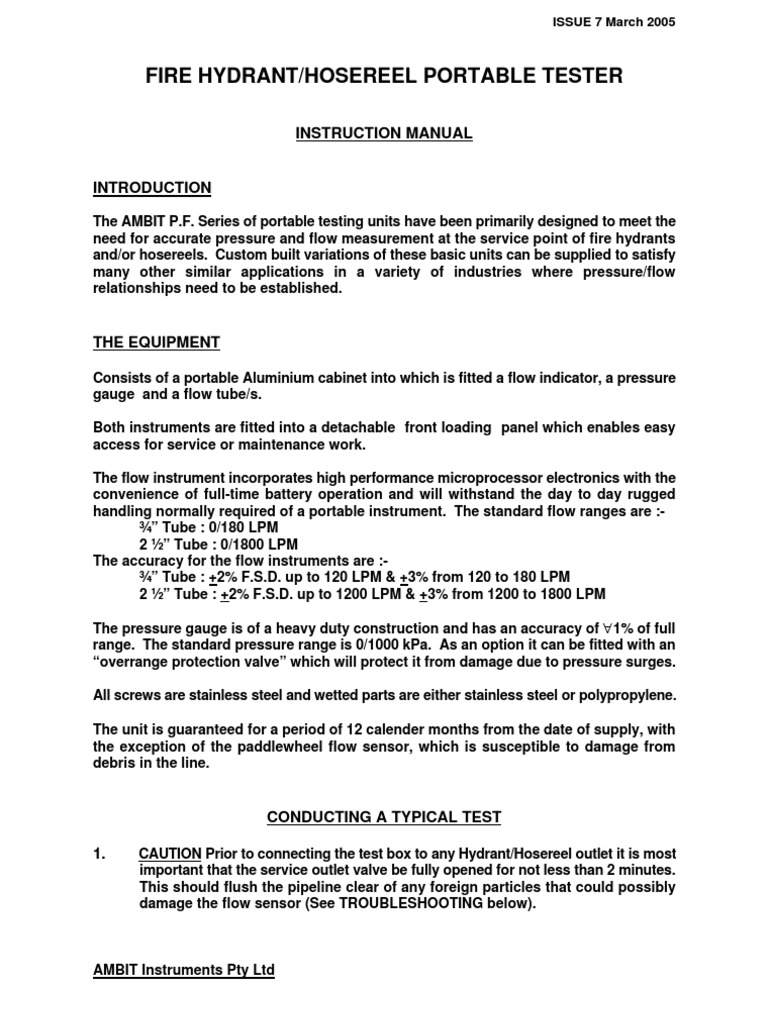 Ambit PF Series Hydrant Tester Instructions | PDF | Valve | Flow ...