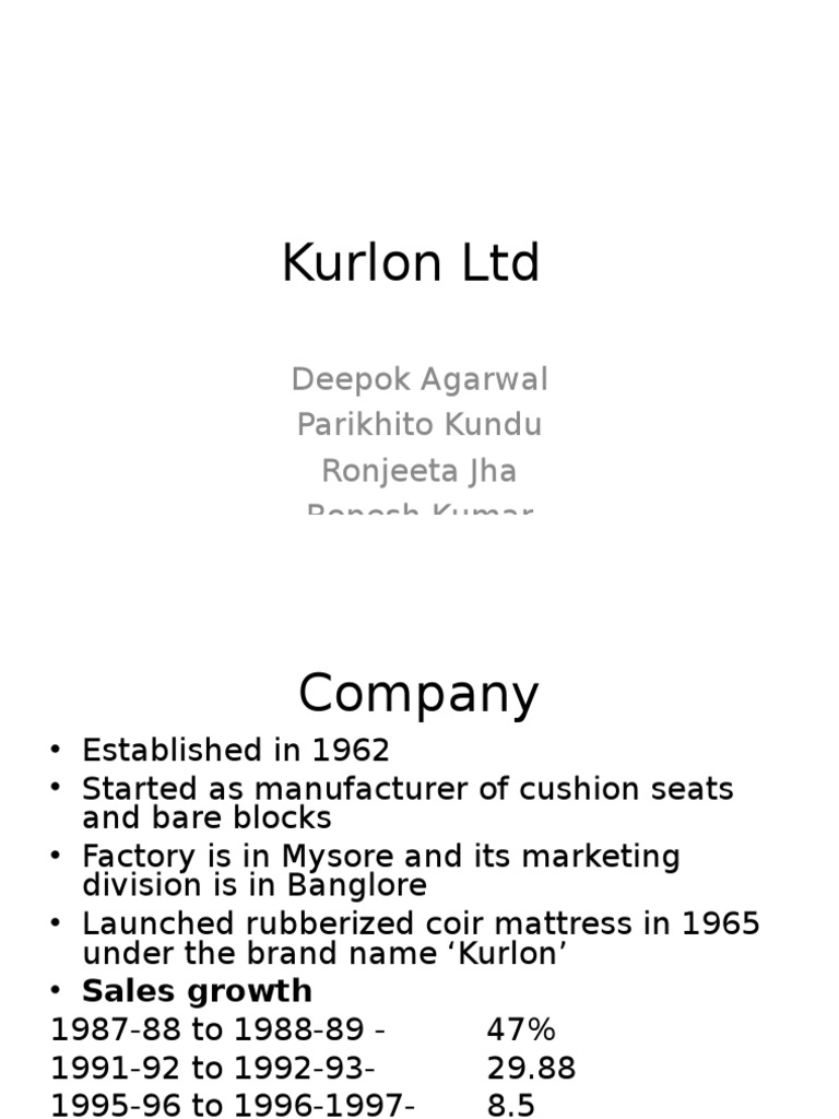 Kurlon LTD Deepok Agarwal Parikhito Kundu Ronjeeta Jha Ropesh Kumar PDF