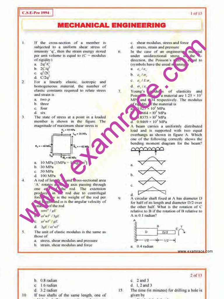 Mechanical Engineering Objective Questions Part 1 PDF Turbine