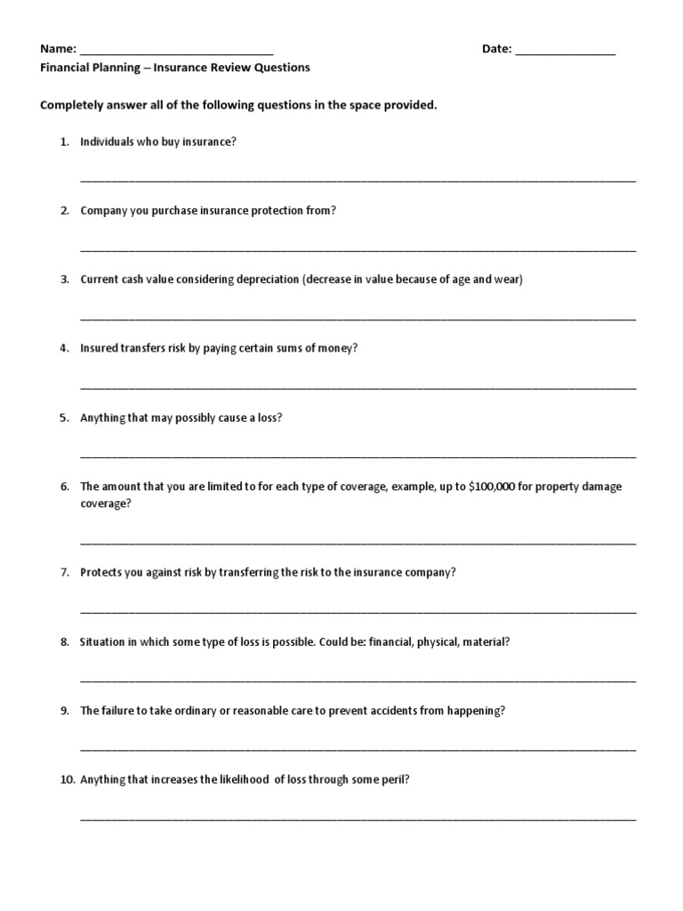Insurance Review Questionnaire Template | PDF | Vehicle Insurance ...