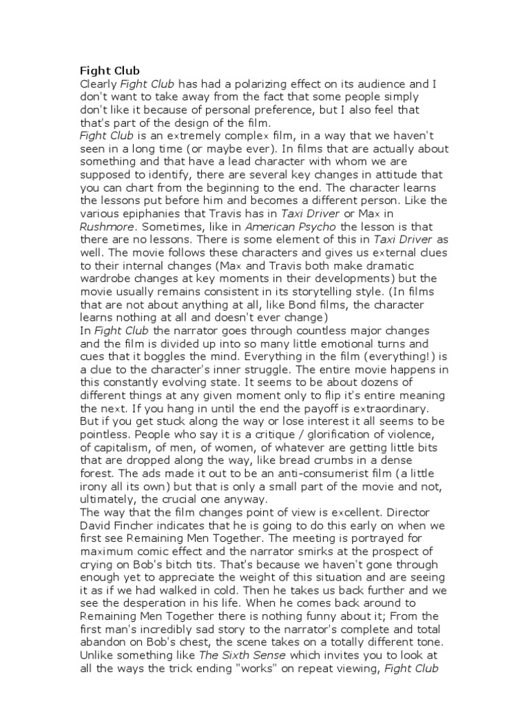 Fight Club Study Guide (MR WQ Extras) | PDF | Games & Activities | Self ...