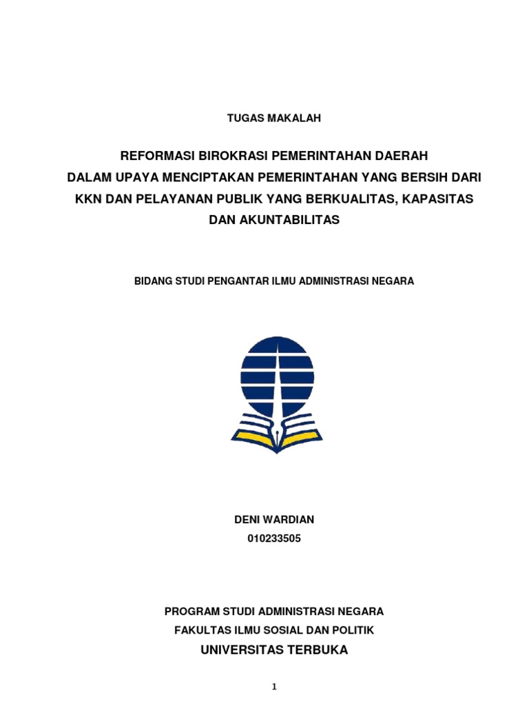Makalah Tentang Reformasi Birokrasi Pemerintahan Daerah