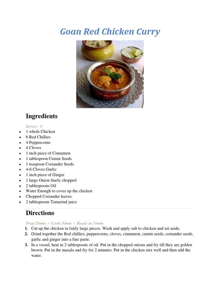 Goan Chicken Recipes | PDF | Asian Cuisine | Regional & Ethnic Food