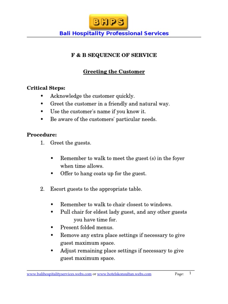 Food and Beverage Sequence Of Service Entrée Tableware