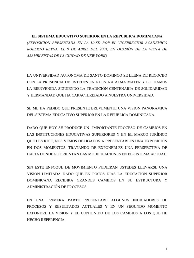 Evolución de la Educación Superior en RD | PDF | Universidad ...