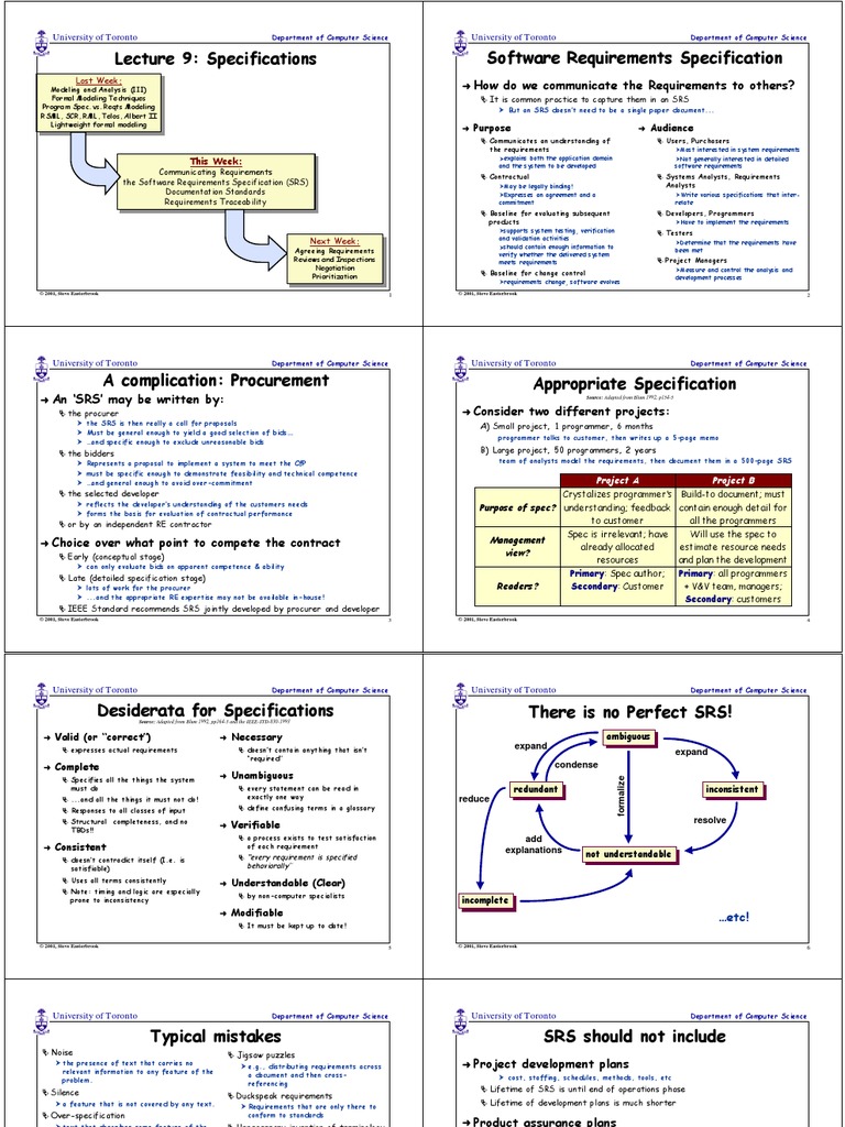 Lecture 9: Specifications Software Requirements Specification | PDF