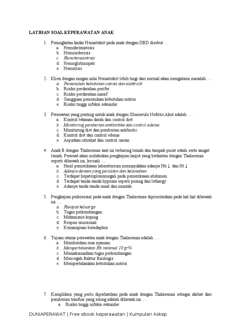 Contoh Soal Uji Kompetensi Keperawatan Anak Contoh Soal