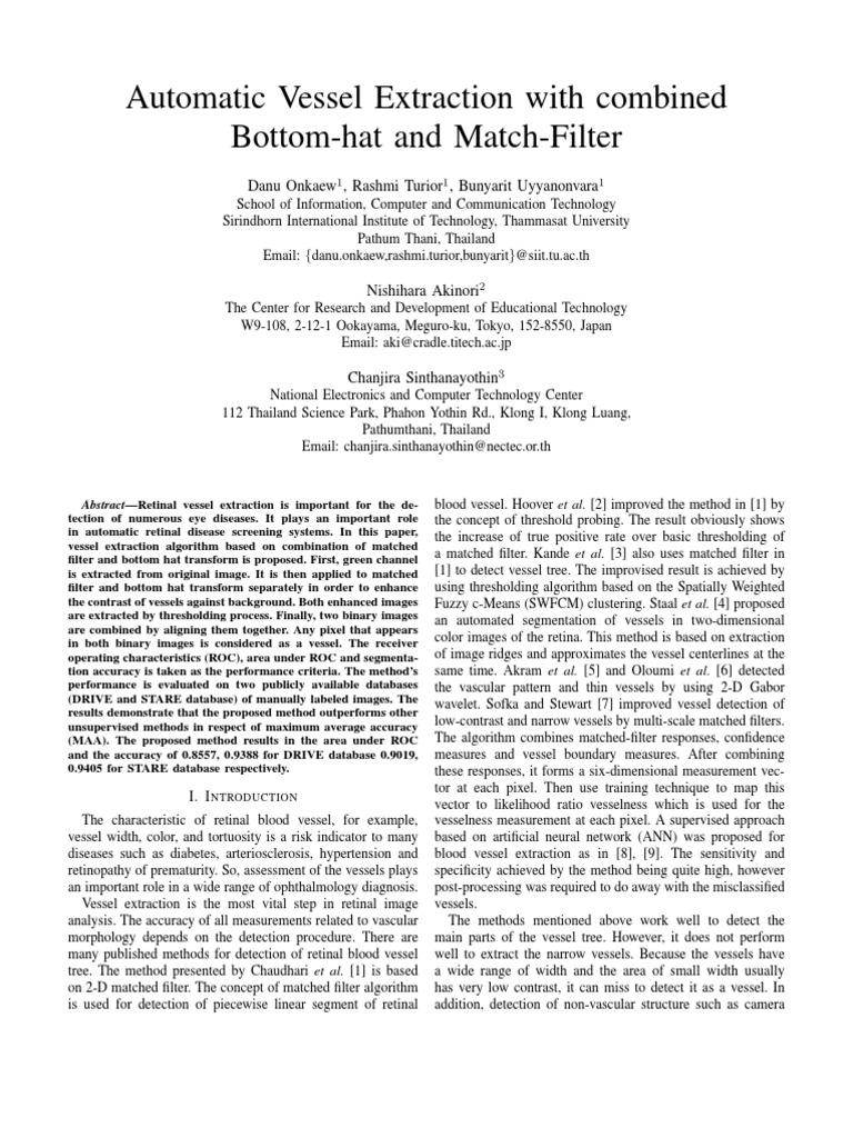 Retinal Vessel Extraction Algorithm | PDF