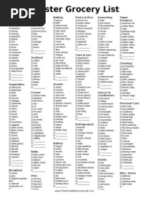 Master Grocery List