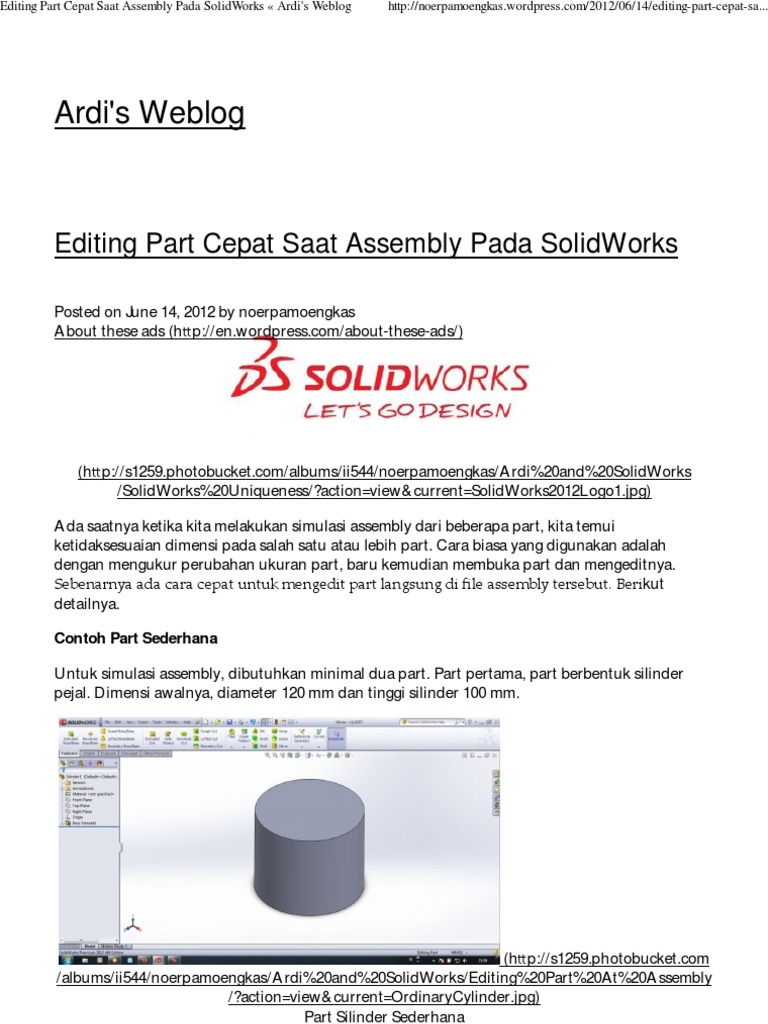 Edit Cepat Part di Assembly SolidWorks | PDF