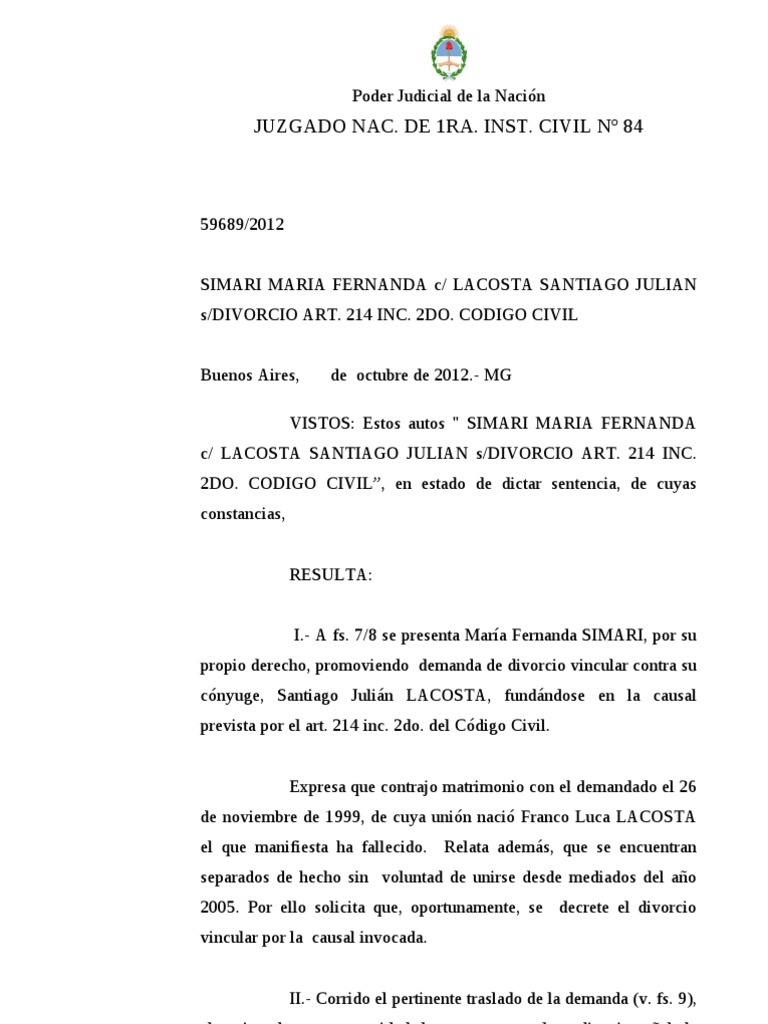 Sentencia de Divorcio en Argentina | PDF | Divorcio | Demanda judicial